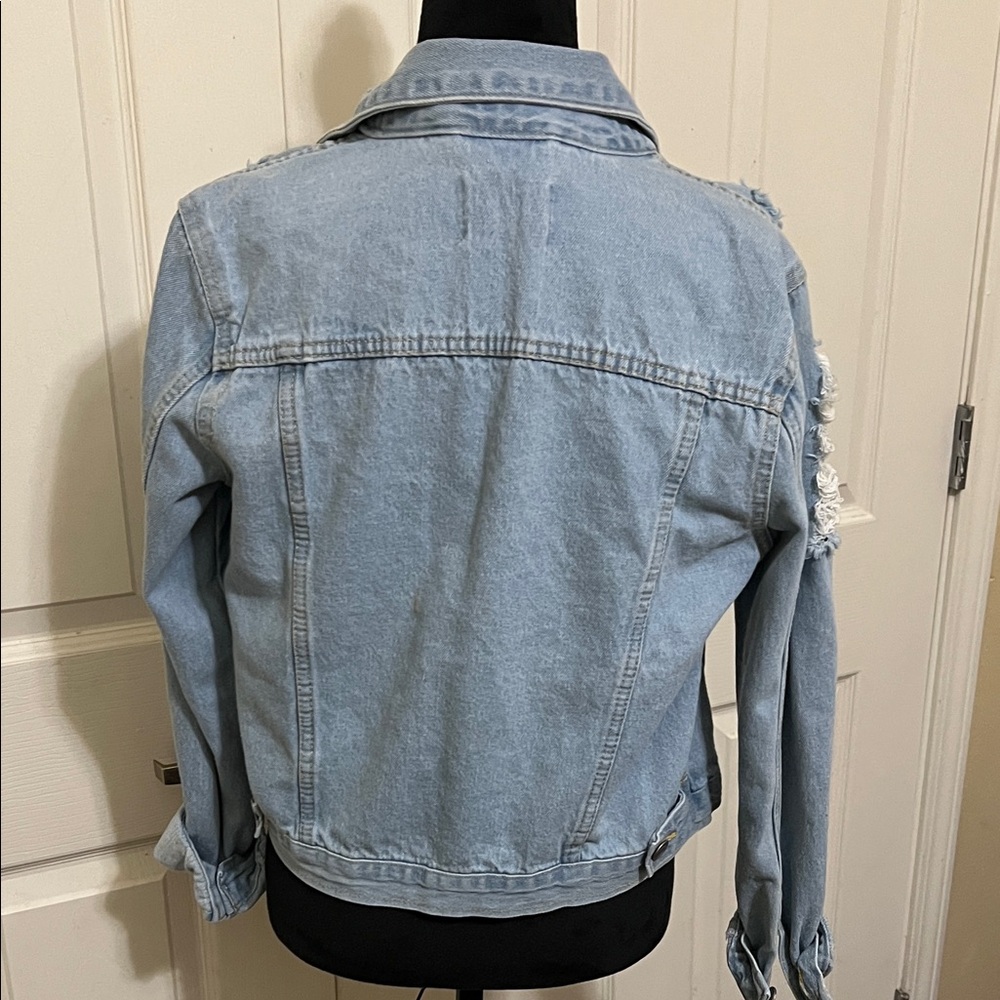Love Tree Light Blue Distressed Denim Jacket - Picture 9 of 13